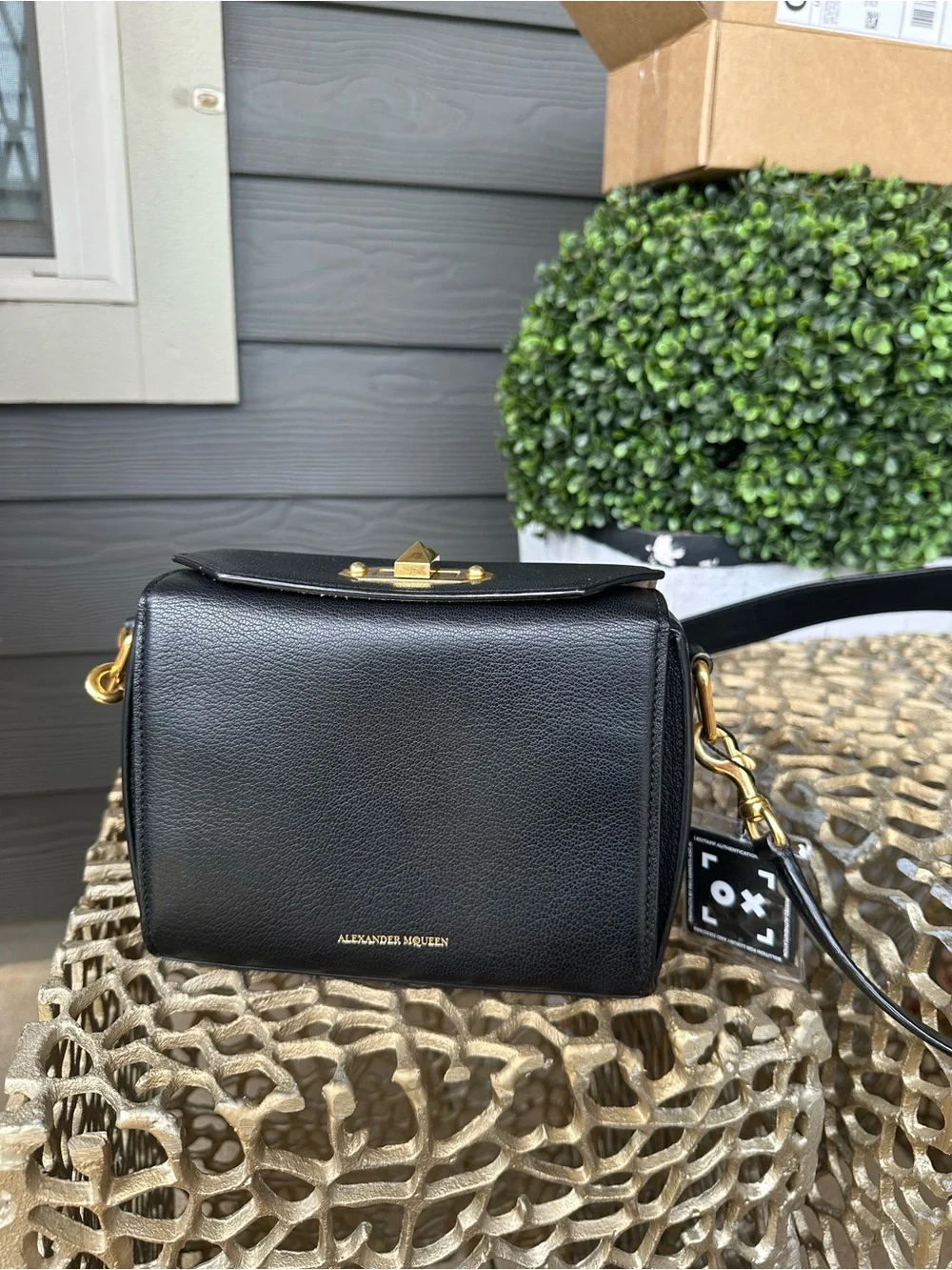 Alexander McQueen Black Leather Bag with Gold Hardware